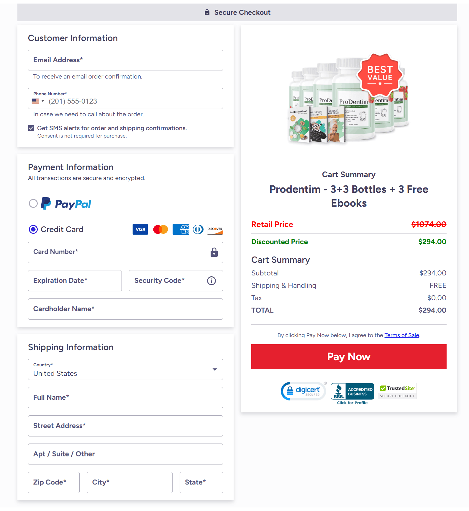 ProDentim Checkout page